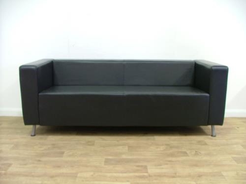 Black Leather Effect Three Seat Sofa #1