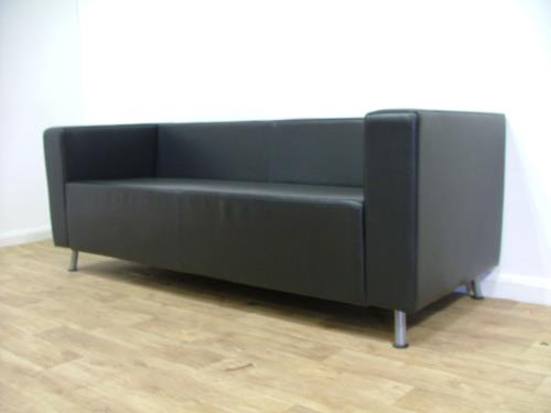 Black Leather Effect Three Seat Sofa #2