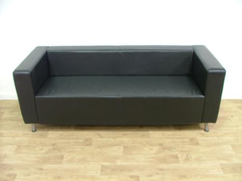 Black Leather Effect Three Seat Sofa #2