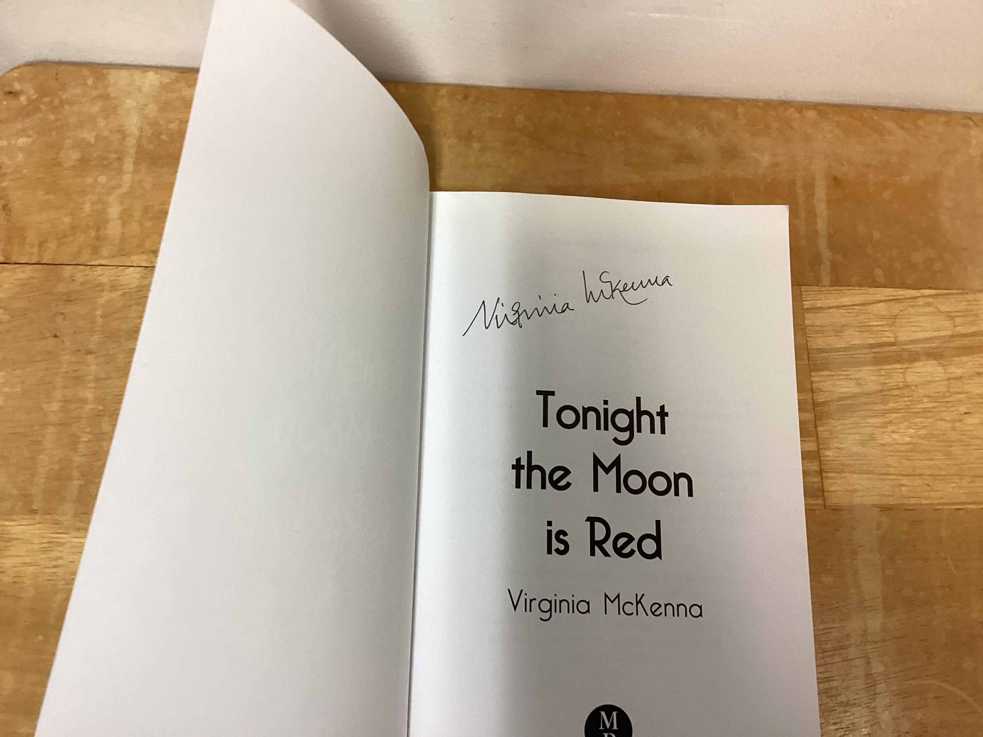 Signed Copy/Tonight the Moon is Red/V McKenna